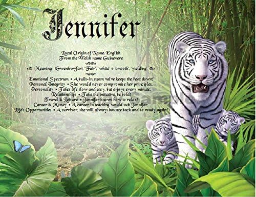 Gift Card Birthday Anniversary Keepsakes by TheNameStore | 100 unique colorful background art theme choices personalized with your name and it's meaning (White Tigers)