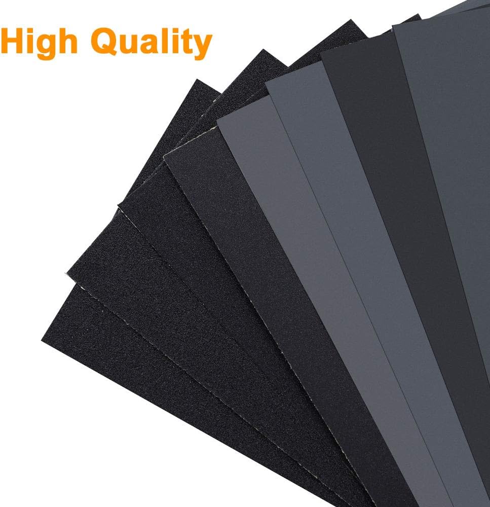 Sandpaper, Sand paper 120 to 3000 Assorted Grit Sand paper, Wet Dry Sand paper 9 x 3.6 Inch Sandpaper for Wood Furniture Finishing, Metal Sanding and Automotive Polishing, Sander Sheets 42PCS - - 