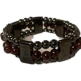 Natural Magnetic Hematite and Garnet Gemstone Wide Beaded Stretch Bracelets