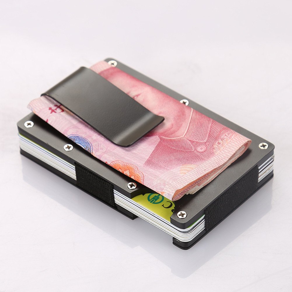 SUNTQ Metal Wallet Credit Card Holder Travel Minimalist Wallet,Business Aluminum Slim Money Clip Wallet with RFID Blocking Black/ Silver (Black)