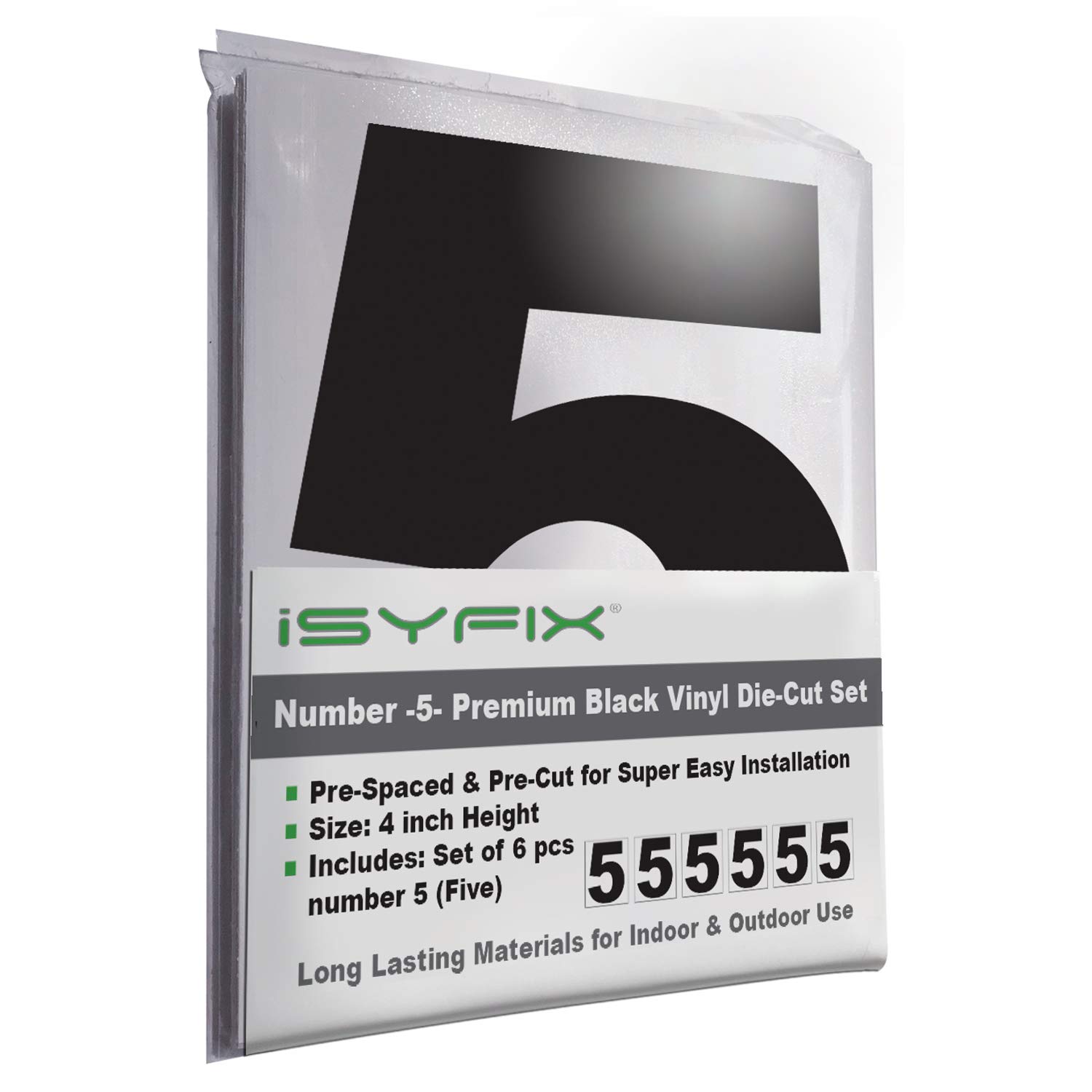 iSYFIX Black Vinyl Number 5 (Five) Stickers - 6