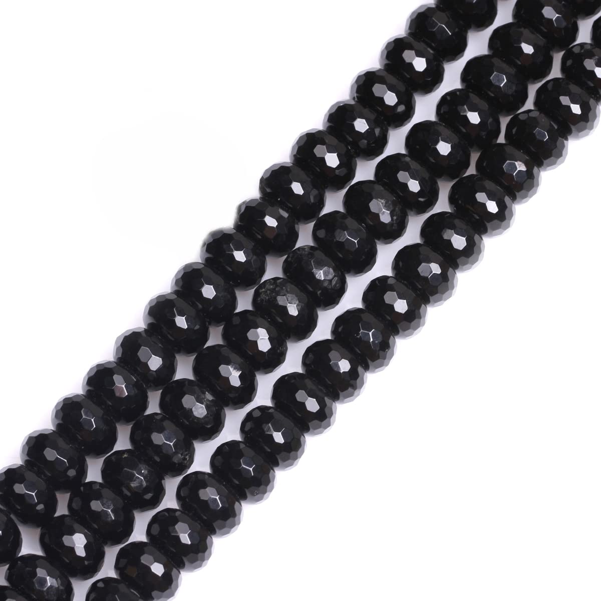 Sweet & Happy Girl's Store 8X12mm Rondell Faceted Black Agate Beads Strand 15 Inch Jewellery Making Beads