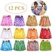 Hajoyful Grass Skirt Hawaiian Luau Hula Skirts Party Decorations Favors Supplies Grass Skirts for Kids Elastic Hibiscus Flowers Tropical Hula Skirt for Party, Birthday, Celebration 12Pack