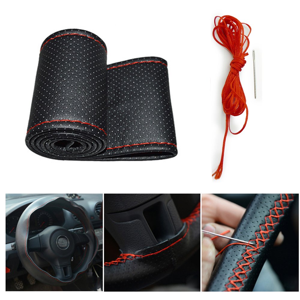 Brand New Black Universal Leather Steering Wheel Cover Antislip