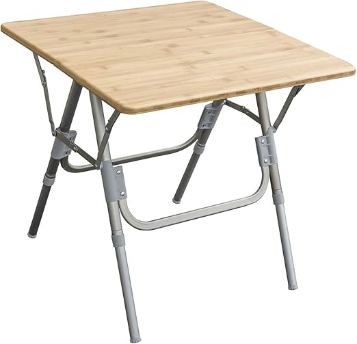 Amazon Com Offex Bamboo Adjustable Height Foldable Camping Side Table Brown Kitchen Dining