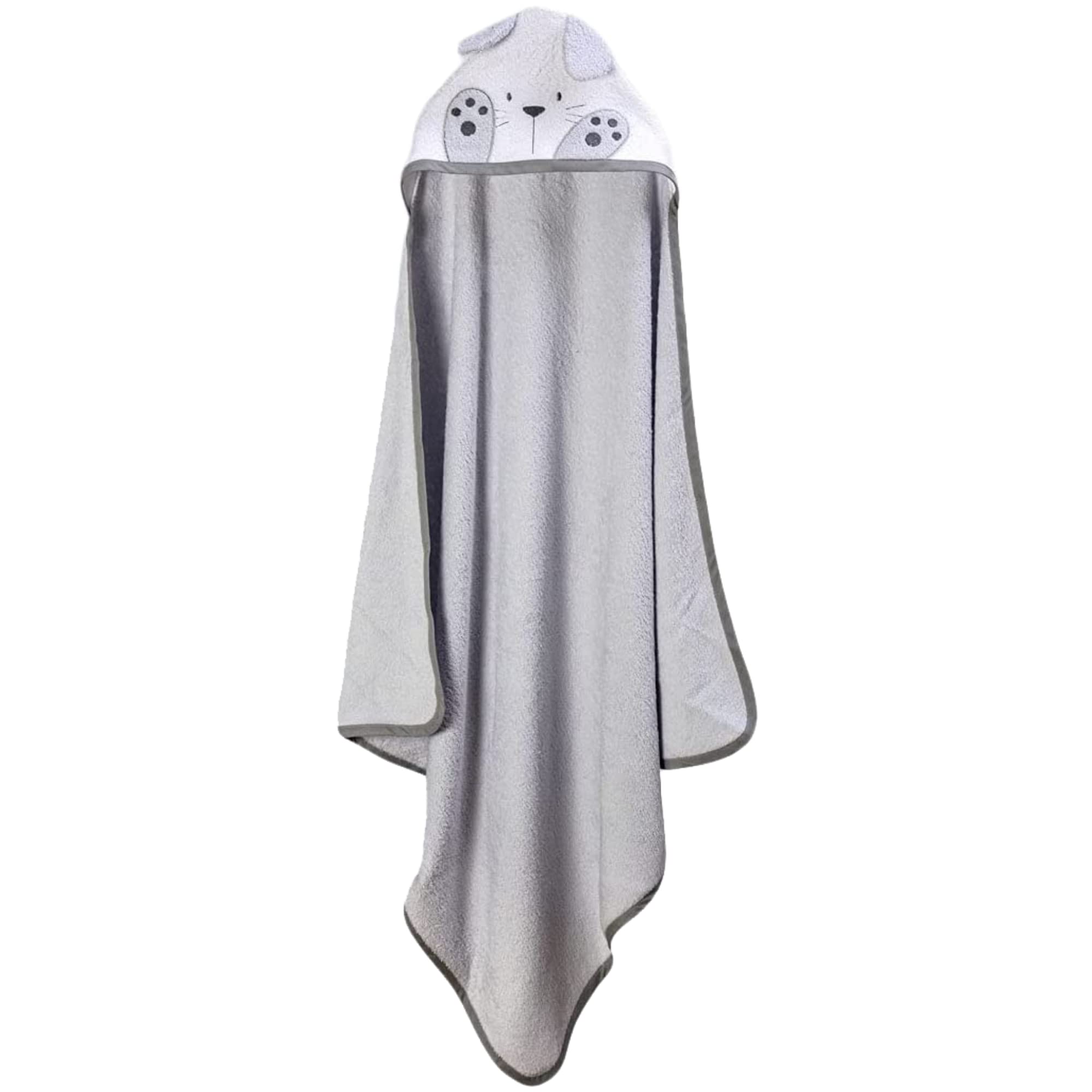 Ti TIN | Baby Bath Cape, 100 x 100 cm | Soft, Comfortable, Absorbent Bath Towel - 90% Cotton 10% Polyester - Terry Cloth - Rabbit Design - Grey and White - 340 g/m²