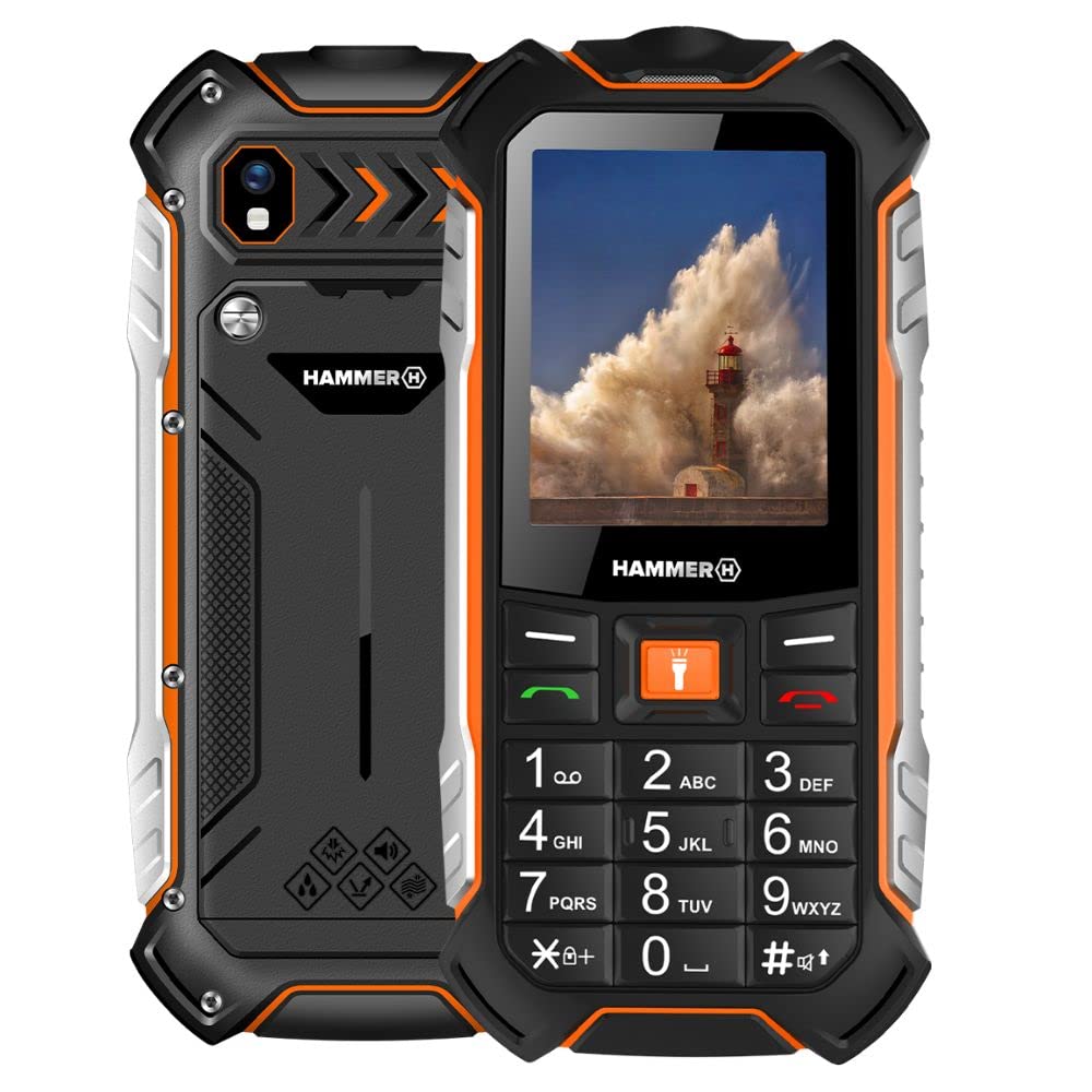 Hammer H Power LTE Mobile Phone without Contract, 2.4 Inch Colour Display, Robust, Mega Battery 3100 mAh, (IP68), Shockproof, Construction Site Buttons, Torch, Dual SIM, 256 MB Button Mobile Phone -