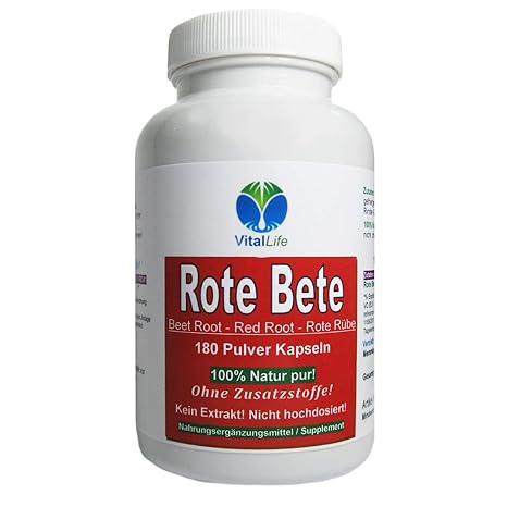 Rote Beete/Bete Beetroot 180 Wurzelpulver Kapseln | Reich an Eisen & Folsäure | Superfood NATUR PUR. KEIN EXTRAKT. OHNE ZUSAT