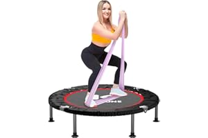 K KENSONE 40" Mini Flodable Spring Rebounder Trampoline for Adults, Small Exercise Trampoline for Indoor Workout and Fitness, Purple Resistance Band Included, Max Load 330 LBS