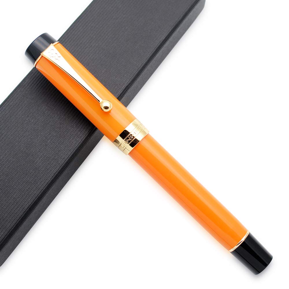 JINHAO Century 100 18KGP Golden Plated Resin Fountain Pen (Orange, Medium Nib)