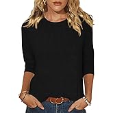 EADINVE Womens 3/4 Length Sleeve Tops Crewneck Pleated T-Shirts Casual Fall Tunic Tops Basic Trendy Clothes