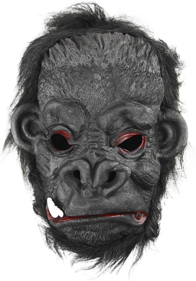 Moonlove Halloween Scary Horror Chimp Mask Latex Ape Monkey Animal Full Head Mask With Hair for Adults Cosplay Costume Fancy Dress Mask With Teeth