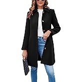 Fisoew Womens Elegant Single Breasted Coat Long Sleeve Mid Winter Overcoat Work Office Pea Coats