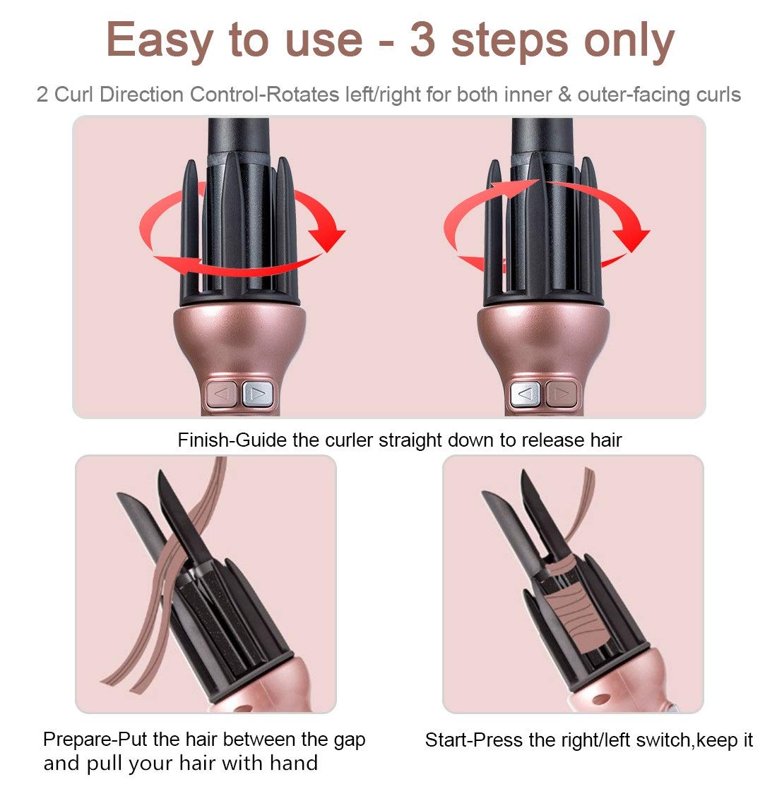 Automatic Hair Curler for Long Hair Auto Curling Iron Spin Curling Wand 360 Rotating Styling Wand 1.1" Ceramic Professional Spiral Beach Waver Iron,Styling Tools & Appliances Mothers Day Gifts: Beauty