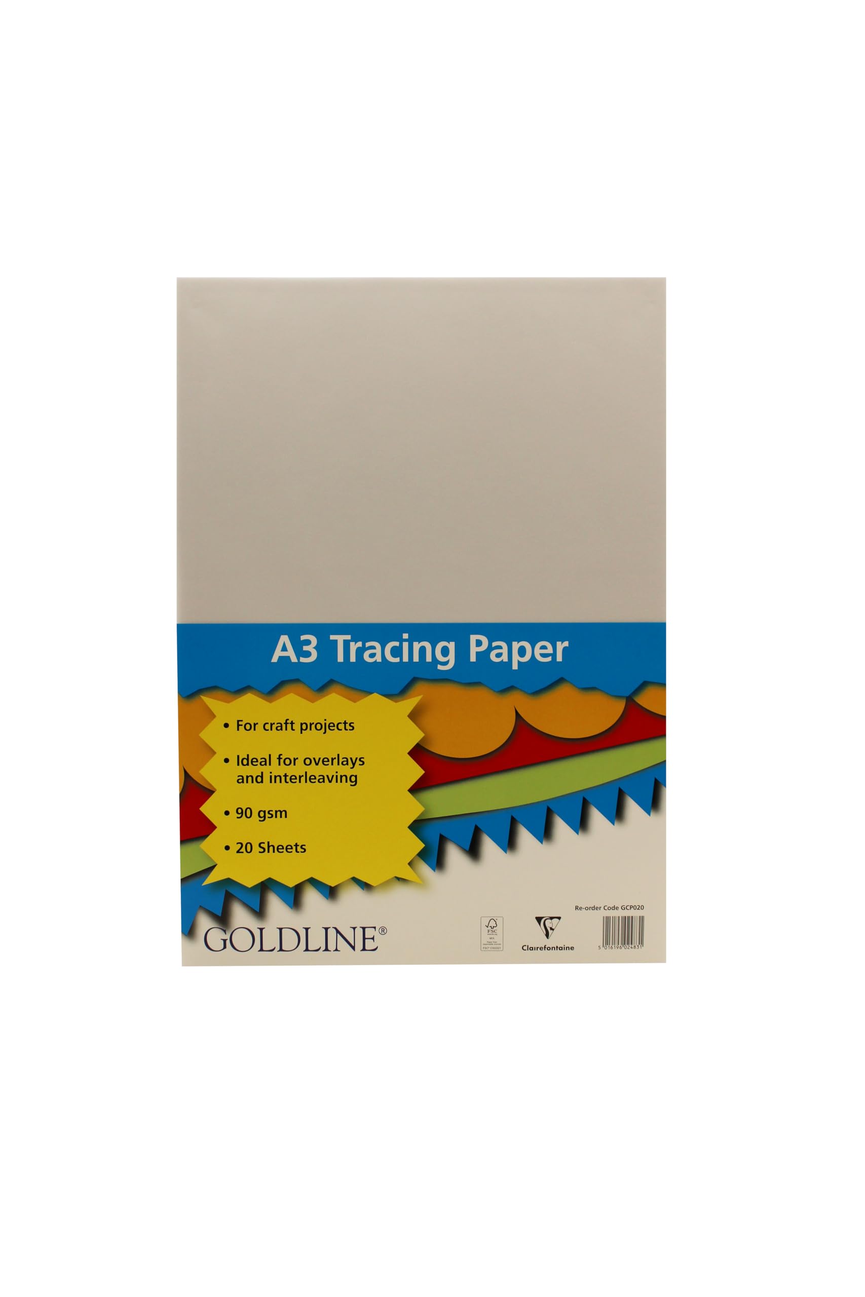 Clairefontaine - Ref GCP020Z - Goldline' Tracing Paper Pack (Pack of 20 Sheets) - A3 (297 x 420mm) in Size, 90gsm Transparent Paper - Suitable for Overlaying or Interleaving — image 1
