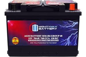 Mighty Max Battery MM-H6 Start and Stop Car BCI Group Size 48 12V 70 AH, 120RC, 760 CCA Rechargeable AGM Car Battery