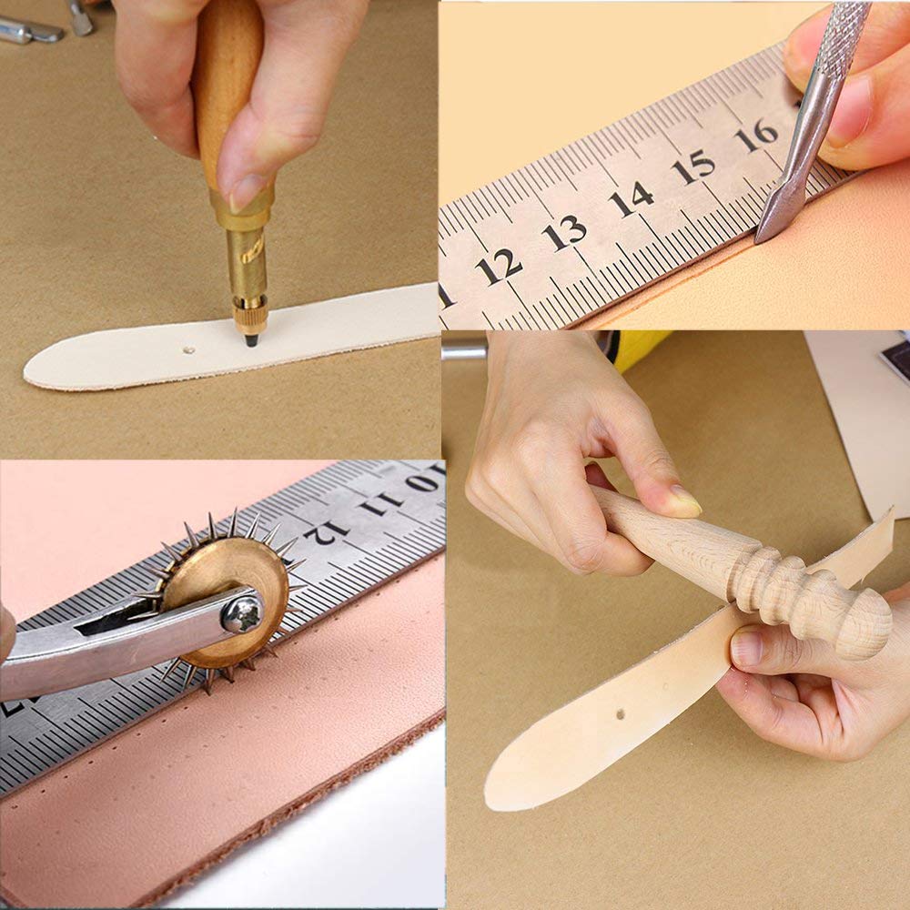 Kit Completo Lavorazione Pelle Professionale - 35 Pezzi Con Filo Cerato, Punzoni E Attrezzi - Foto 8