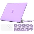 EooCoo Hard Case Compatible with MacBook Air 13 inch M1 Chip 2021-2018 with Retina Display, Air 13.3 inch Plastic Protective Case + Transparant Keyboard Cover + Screen Protector, Matte Purple