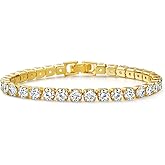 MDFUN 18K Yellow Gold Plated Round Tennis Bracelet for Women – Elegant 5mm Cubic Zirconia Tennis Bracelet – Great Gift for Mom, Wife & Loved Ones Size 6-8.5 inches
