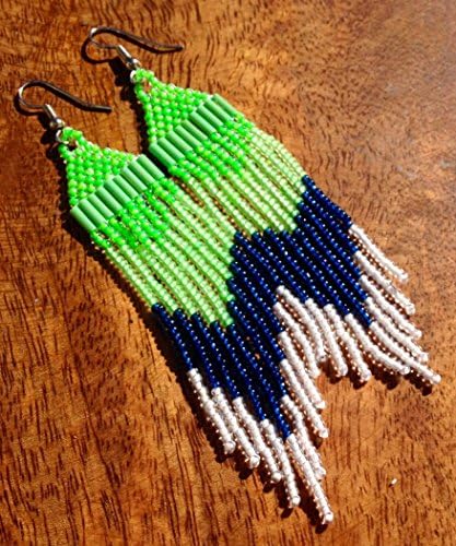 Neon Green Seattle Seahawks Inspired Color-Blocking Beaded Earrings