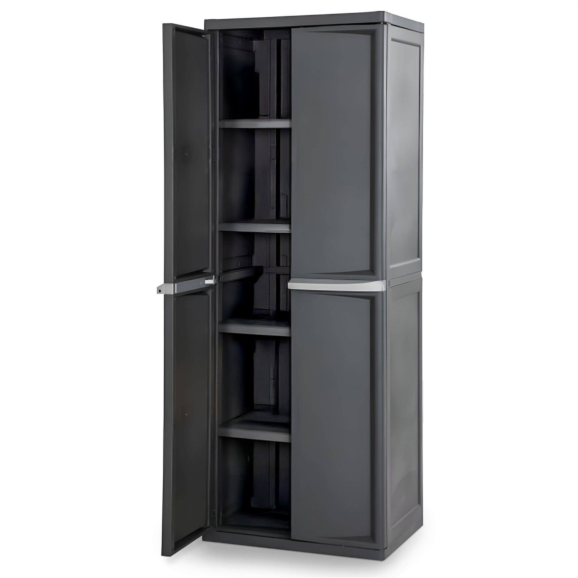 Photo 1 of **PARTS ONLY** Sterilite 4 Shelf Cabinet, Lockable Utility Storage w/ Adjustable Shelves, Gray - Plastic Shelving Unit for Organizing Garage, Pantry, Basement, Laundry Room or Mudroom