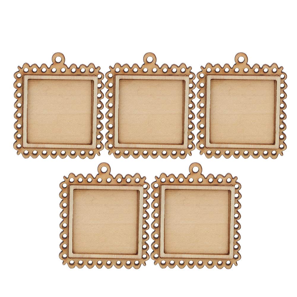 Denash Photo Frame, Wooden Rectangle Emboss Blank Base Mini Picture Frame Keychain Trays 5pcs