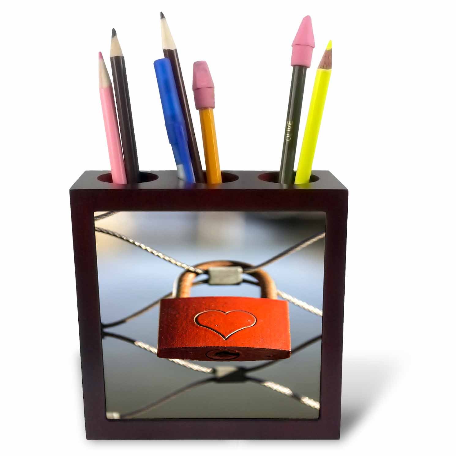 3dRose Print of an Orange Paris Love Lock-Tile Pen Holder, 5-Inch (Ph_204023_1), 5 Inch
