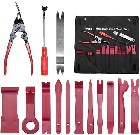 Amazon Elfishjp 内張りはがし パネルはがし クリップクランプツール 工具 車内装 外装 内張り 剥がし はがし 外し 工具 パーツ カーdiy 車メンテナンス 補修 専用収納ケース付き レッド 14点セット 内張りはがし クリップクランプツール 車 バイク