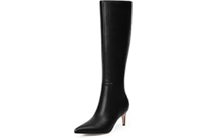 QIY Knee High Boots Women Tall Boots Pointed Toe Kitten Heel Boots for Women Side Zipper Long Fall Boots Women Knee High Boots Size 6-11