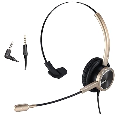 2.5mm Telephone Headset with Noise Cancelling Microphone for Jabra Cisco Polycom Panasonic Zultys Gigaset Including 3.5mm Connector for Mobiles