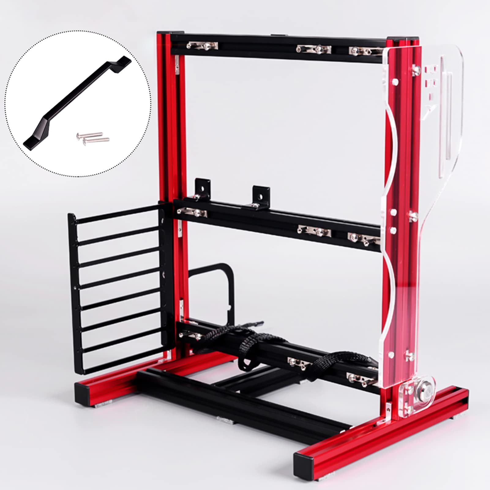 Open PC Case,ATX/M-ATX/ITX Open Chassis Vertical Overclocking Test Platform Chassis,DIY Open Rack + Handle,20x20 Aluminum Profile,Support Independent Graphics Card,Easy to Disassemble(Red)