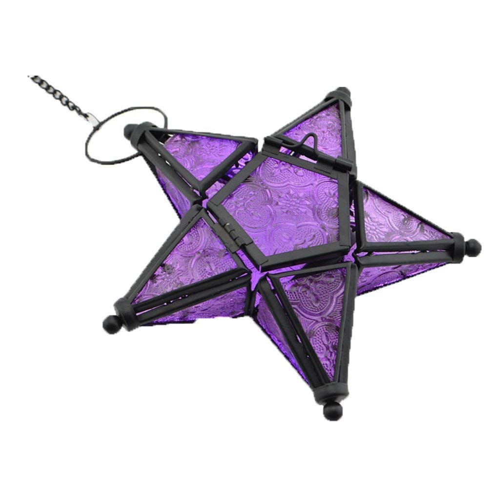 Sziqiqi Stunning Star Glass Votive Tea Light Candle Holder Hanging Lighting Lantern Wedding Birthday Party Home Garden Decoration, Purple