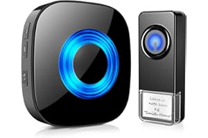 Wireless Doorbell, PHYSEN Waterproof Door bell Chimes for Home Operating at over 1300-ft Range 58 Adjustable Melodies 5 Volume Levels Door Alarm kit with LED Strobe (1 Button +1 Receiver)