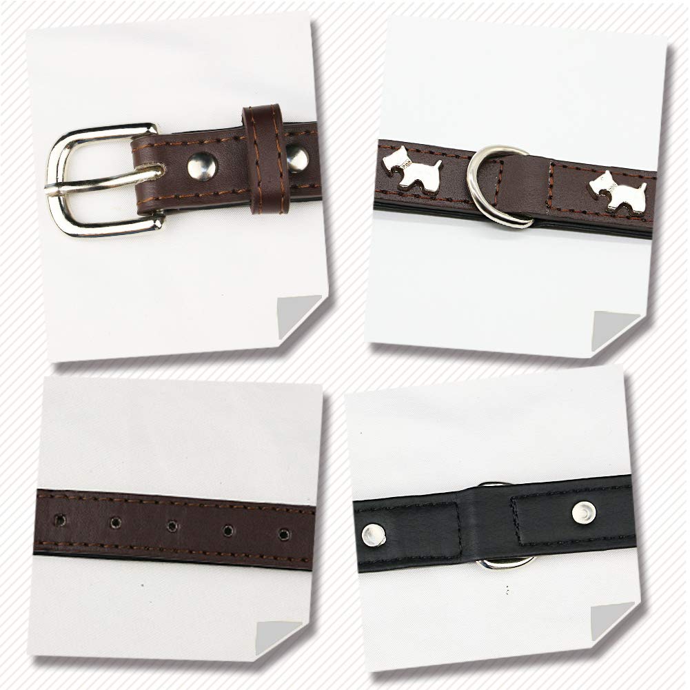Nuheby Leather Dog Collar Strap Cute Adjustable Small Breed Dog Collar (Brown)