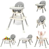 JOYMOR 7 in 1 High Chair for Babies and Toddlers, Convertible Kids Learning Table and Chair with Large Baske for Storage (Light Gray)