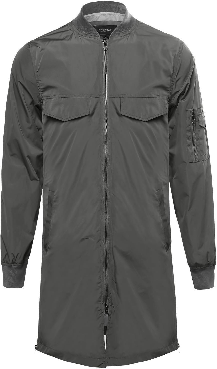 Youstar Men's Long Line Side Zipper Unique Bomber Jacket