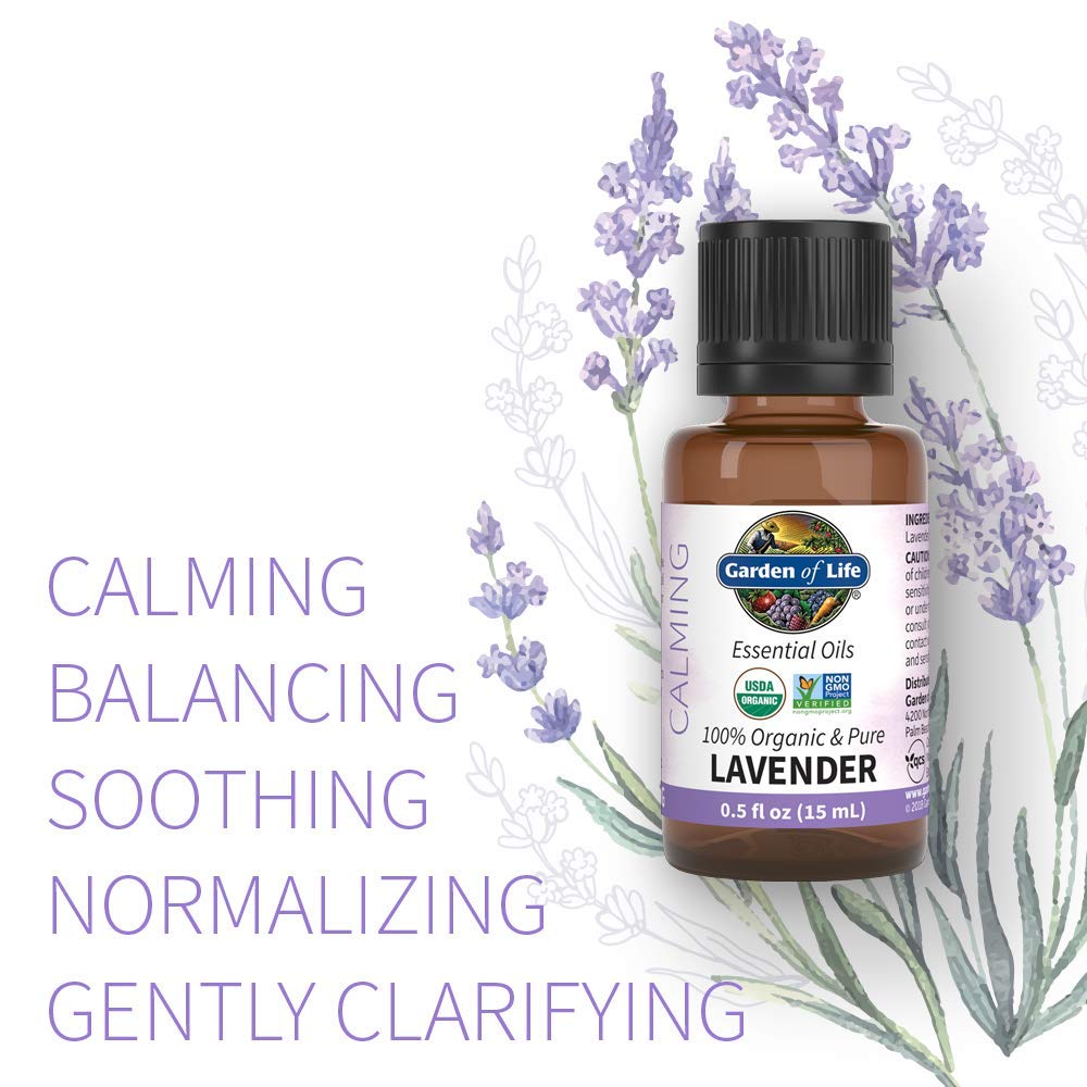 Garden of Life Essential Oil, Lavender 0.5 fl oz (15 mL), 100% USDA Organic & Pure, Clean, Undiluted & Non-GMO - for Diffuser, Aromatherapy, Meditation, Skincare, Sleep - Calming, Relaxing, Soothing