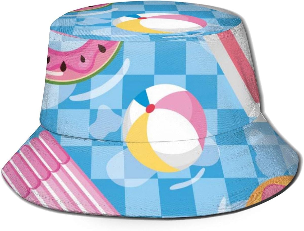 FJXXM Tropical Swimming Pool Bucket Hat,Portable Adult Fisherman Hats for Summer Travel Beach