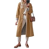 Tankaneo Womens Long Trench Coat Single Breasted Oversized Windproof Overcoat Fashion Outerwear