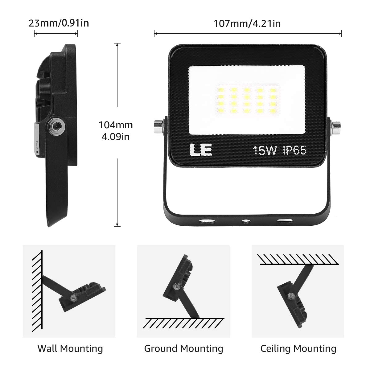 LE Projecteur LED Ultra Mince 15W 1500LM Blanc Froid 5000K Spot LED Extérieur IP65 Etanche Verre Trempé à Grain Fin, Lampe LED Extérieur pour Jardin, Cour, Garage, Entrée