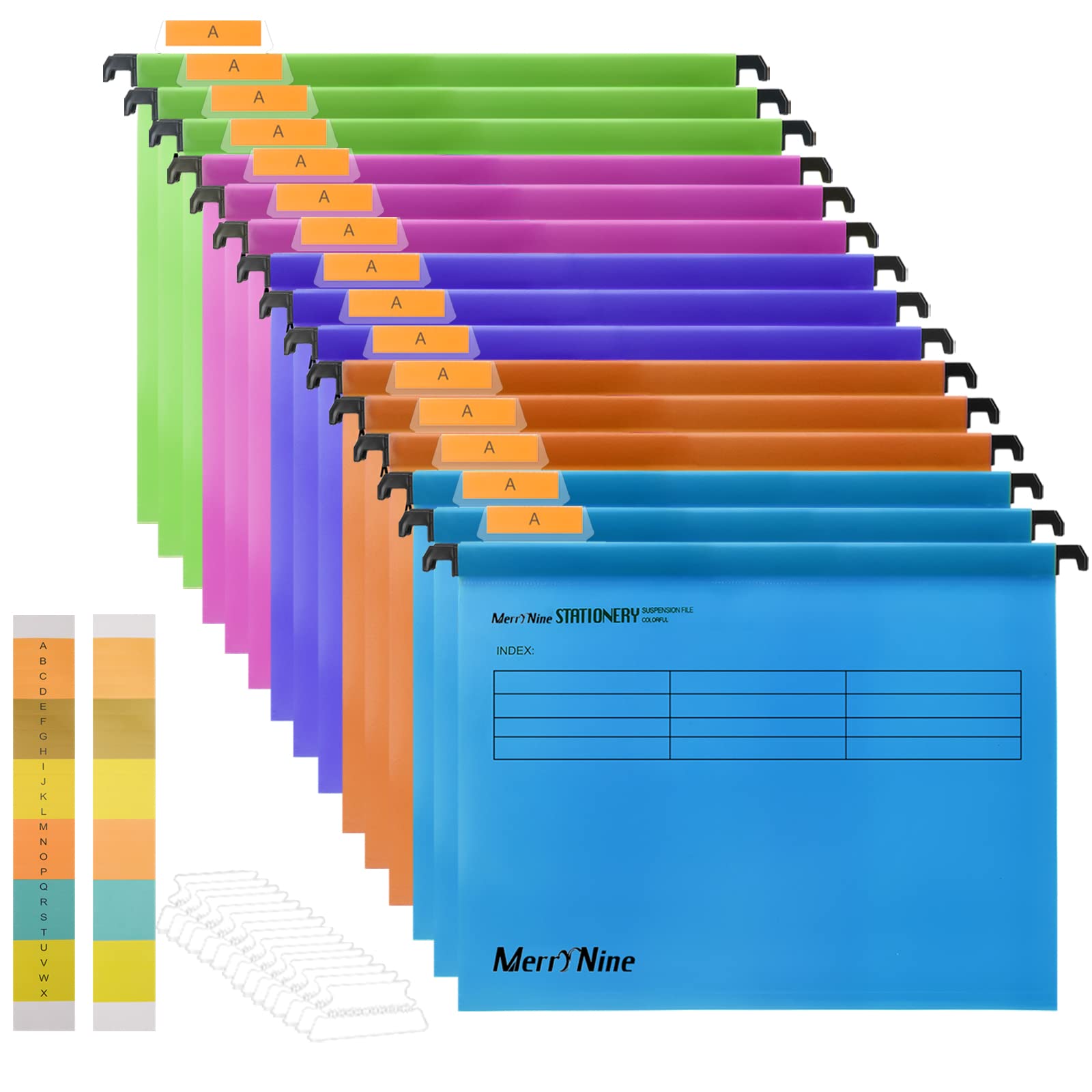 A4 Suspension Files, MerryNine 15PCS Polypropylene Filing Cabinet Suspension Files with Tabs and Card Inserts for School Home Work Office Organization **Check Size Before Ordering**(Mixed Color, A4)