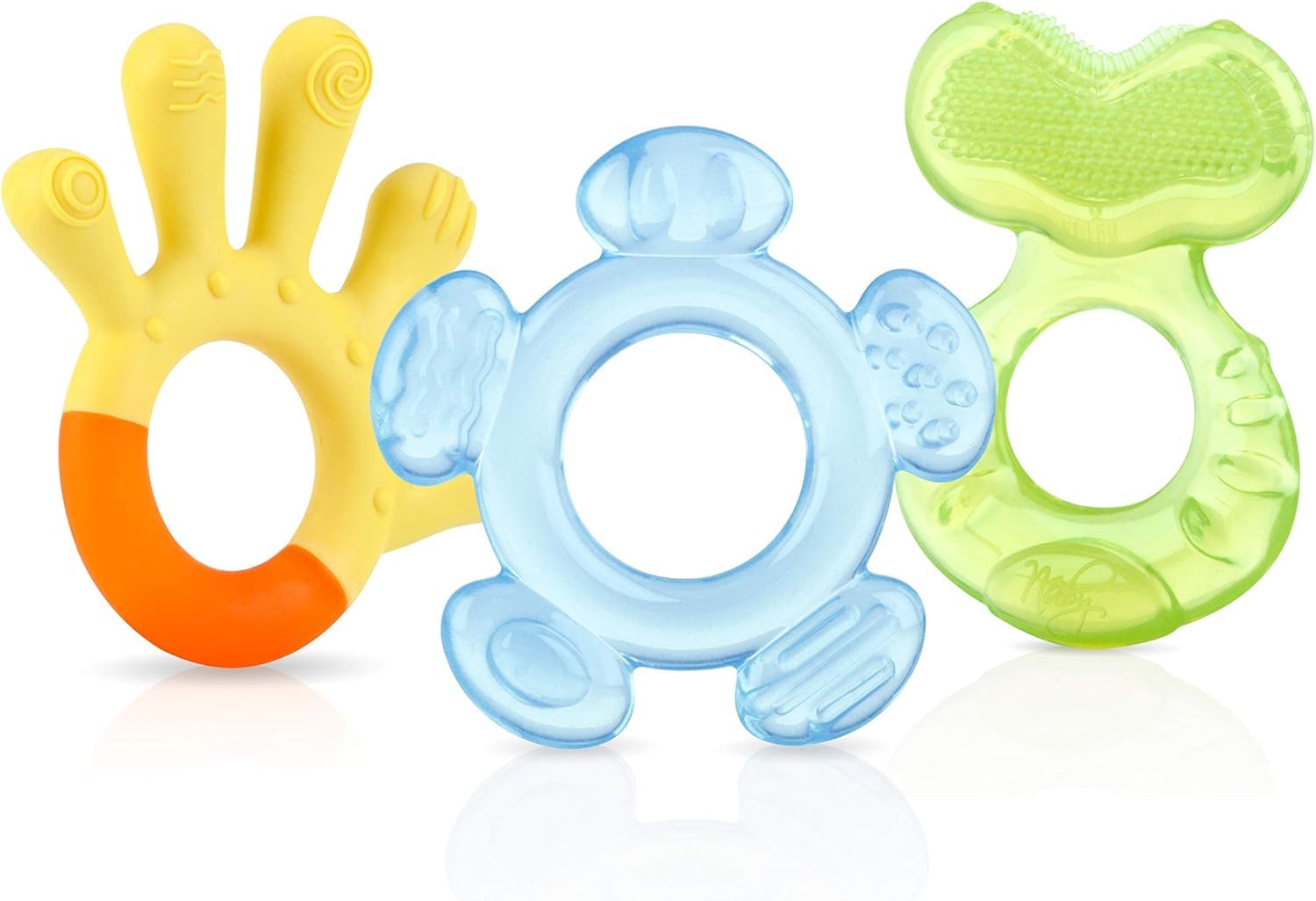 Nuby 3-Step Teething Set - Set of 3 Baby Teethers | Textured Surfaces | Refrigerator Safe | BPA Free