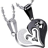 Cupimatch 2-Piece Stainless Steel Couple Necklace Rhinestone I Love You Heart Puzzle Matching Pendant for Couples with Love Chain for Valentine's Day