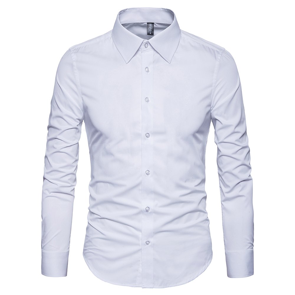 Photo 1 of ***DIRTYY*** Manwan walk Men's Slim Fit Business Casual Cotton Long Sleeves Solid Button Down Dress Shirts (Small, White)