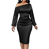 Yiershu Women's Sexy Fall Off Shoulder Bodycon Dress Elegant Long Sleeve Formal Cocktail Party Midi Maxi Dresses