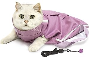 Morjor Cat Grooming Bag for Nail Trimming, Pet Grooming Hammock for Vet Visits, Adjustable Anti-Bite and Anti-Scratch Cats/Dogs Restraint Bag for Injection, Medicine Taking - Back Length 15-20″