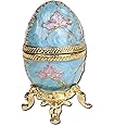 YU FENG Faberge Style Egg Shaped Trinket Box Hinged Jewelry Ring Holder Collectible Figurine Boxes Crystals