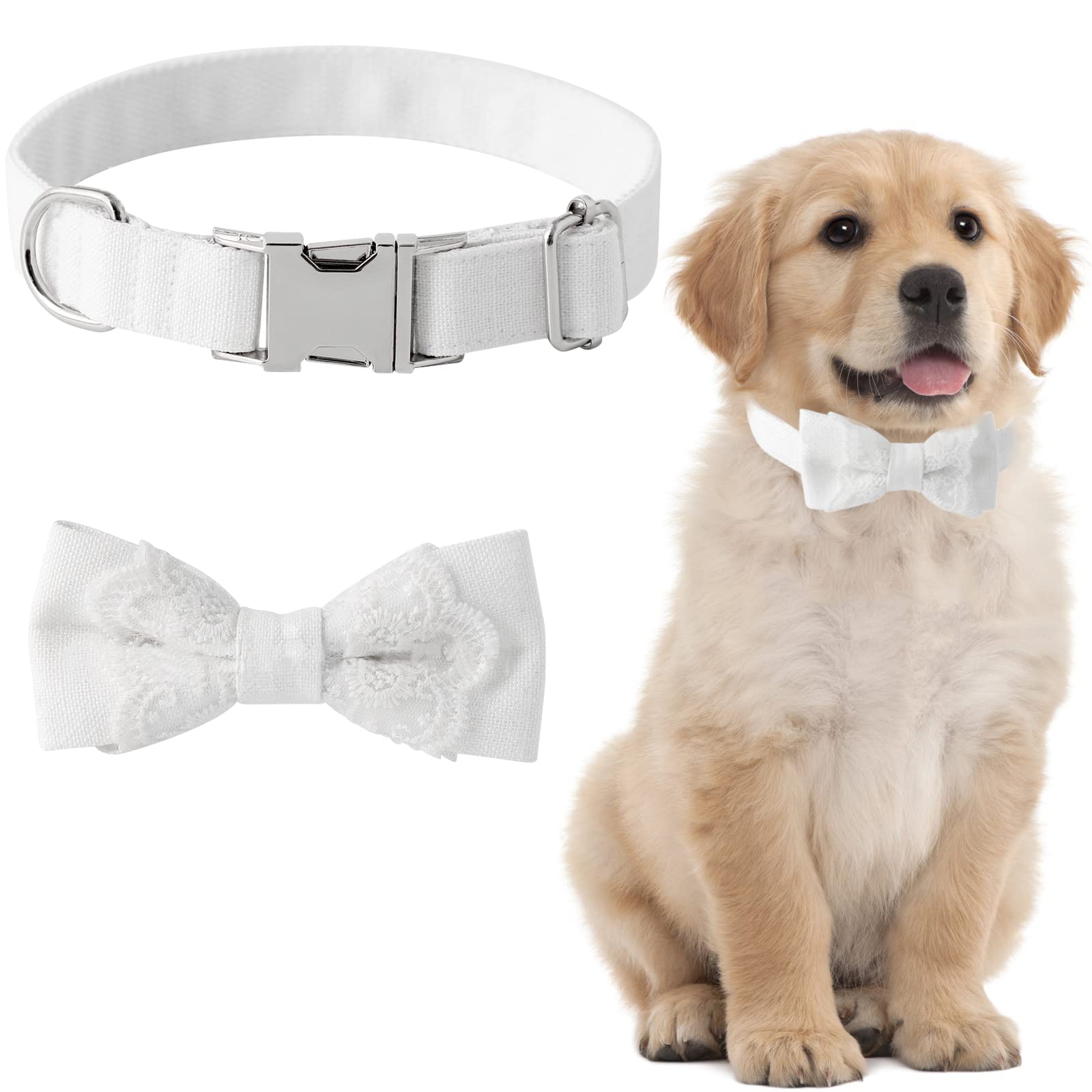 HACRAHO Cat Collar, 1 PCS Cute Cat Collar with Bow Tie Pet Collar Lace for Small Dogs and Cats, White, L