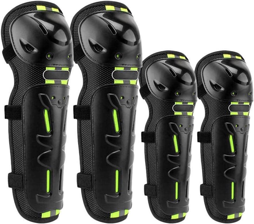 Missbee Motorcycle Motocross Cycling Elbow and Knee Pads, Off-Road Vehicle Riding Protective Gear, Adjustable Long Leg Sleeve Gear Crashproof Antislip Protective Shin Guards, 4 PCS