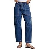 Dokotoo Jeans for Women Casual High Waisted Straight Wide Leg Pants Loose Cargo Denim Pants with Pockets